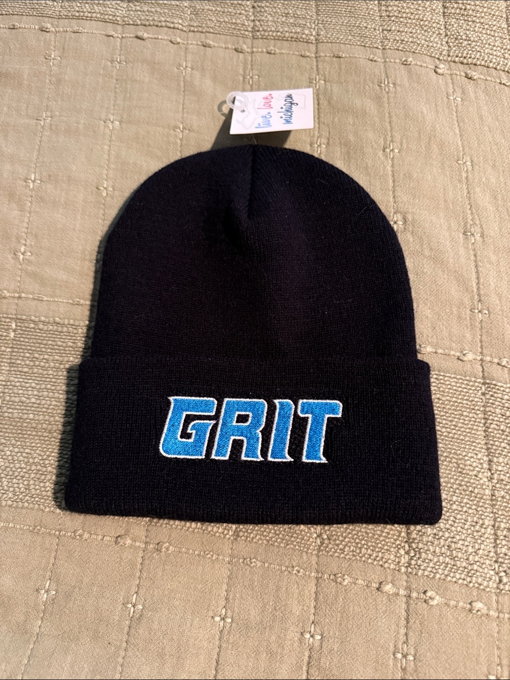 GRIT Black Beanie with Blue Embroidered Logo NWT